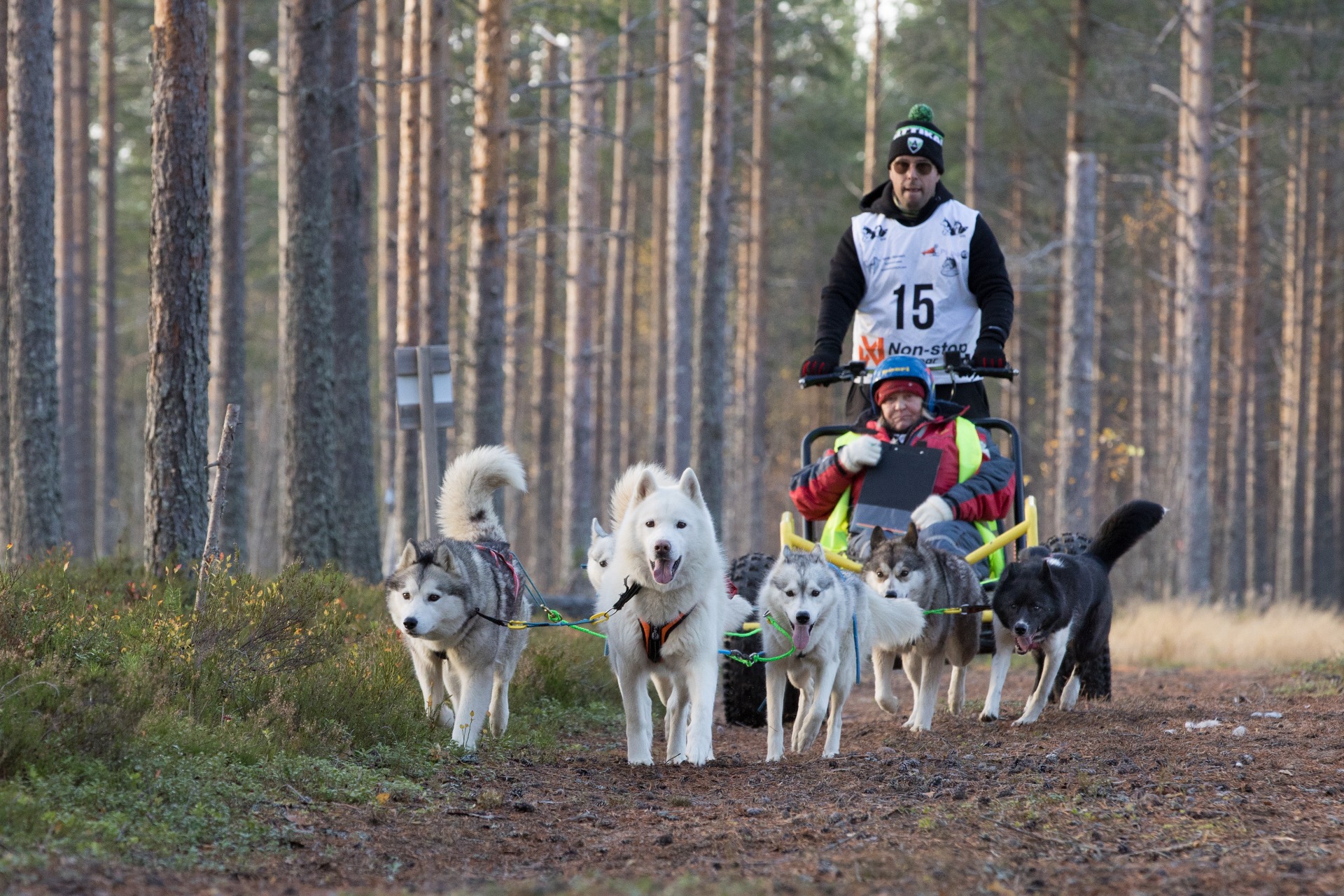 Kuskina Tero, keulassa Reino & Saaga, keskellä Lilli & Lyyli, pyörässä Kerttu & Noki
